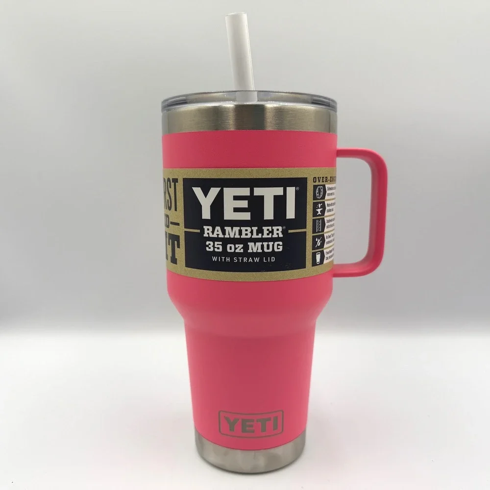 YETI Rambler Mug 35 oz Tropical Pink New Straw Lid Insulated Tumbler Handle *NEW